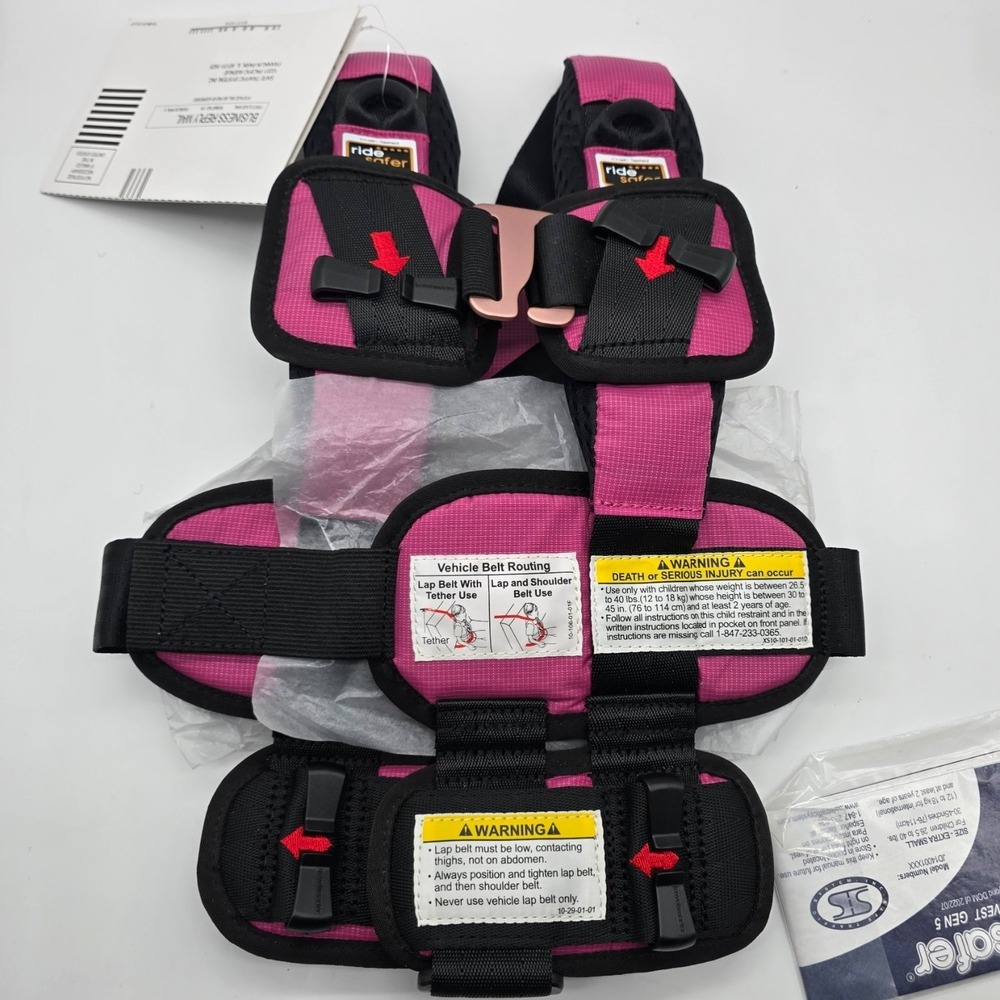 RideSafer Travel Vest XS Pink Portable Car Seat 26.5-40 lb Lightweight Compact